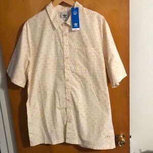 Adidas Button Up Shirt Mens Large Tan